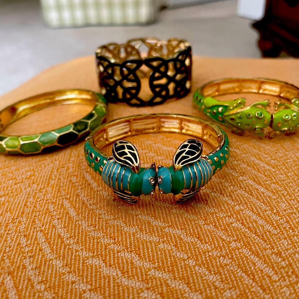 Fanciful stacking enamel bracelets, in great shape. Perfect for summer.
